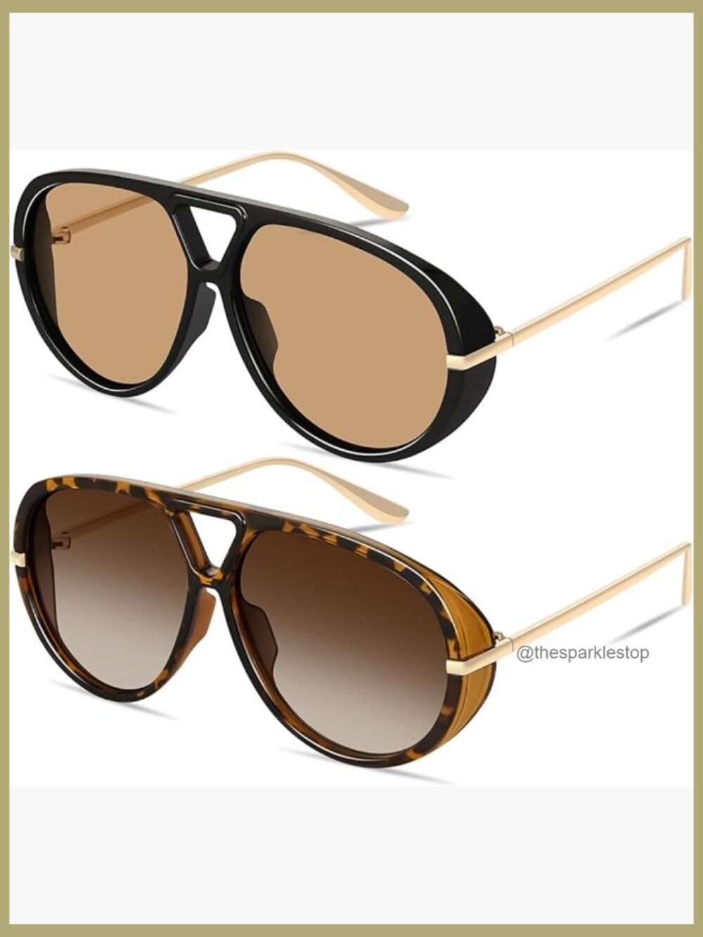 Oversized Retro Aviator Sunglasses UV400 Protection Plastic+Metal Frame